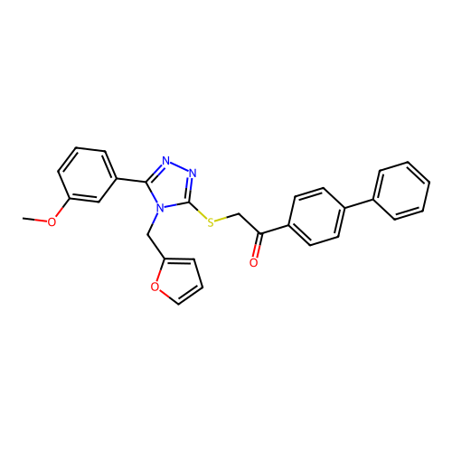 1-([1,1'-biphenyl]-4-yl)-2-((4-(furan-2-ylmethyl)-5-(3-methoxyphenyl)-4H-1,2,4-triazol-3-yl)thio)ethanone structure