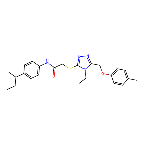 2-{4-ethyl-5-[(4-methylphenoxy)methyl](1,2,4-triazol-3-ylthio)}-N-[4-(methylpr opyl)phenyl]acetamide structure