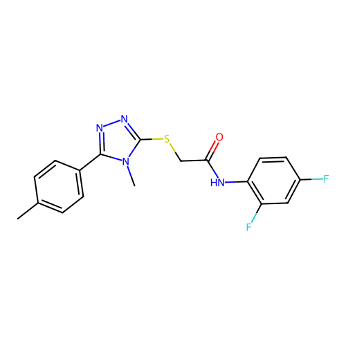 N-(2,4-difluorophenyl)-2-[[4-methyl-5-(4-methylphenyl)-1,2,4-triazol-3-yl]sulfanyl]acetamide structure