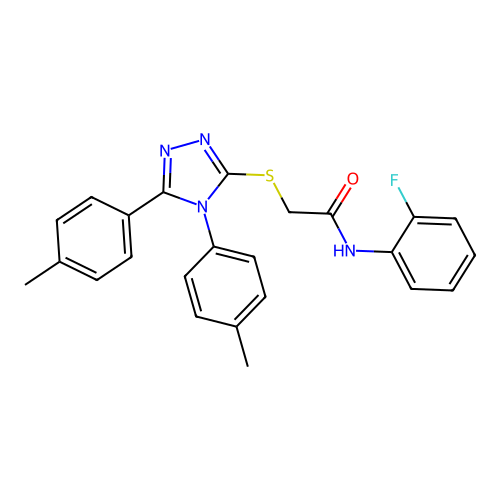 2-[[4,5-bis(4-methylphenyl)-1,2,4-triazol-3-yl]sulfanyl]-N-(2-fluorophenyl)acetamide structure