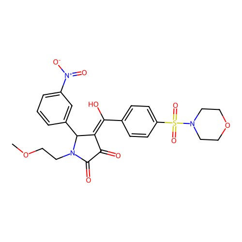 (4E)-4-[hydroxy-(4-morpholin-4-ylsulfonylphenyl)methylidene]-1-(2-methoxyethyl)-5-(3-nitrophenyl)pyrrolidine-2,3-dione structure