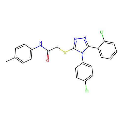 2-[[5-(2-chlorophenyl)-4-(4-chlorophenyl)-1,2,4-triazol-3-yl]sulfanyl]-N-(4-methylphenyl)acetamide structure