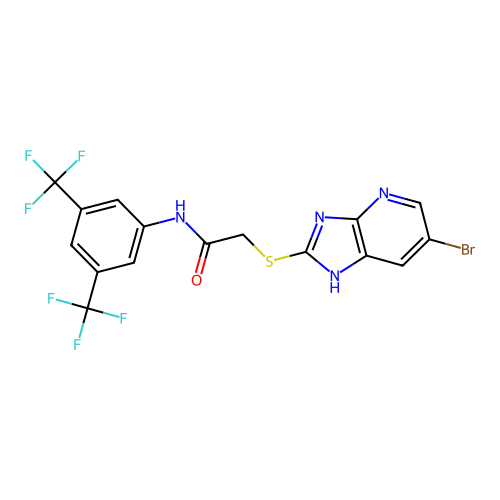 N-[3,5-bis(trifluoromethyl)phenyl]-2-[(6-bromo-1H-imidazo[4,5-b]pyridin-2-yl)sulfanyl]acetamide structure