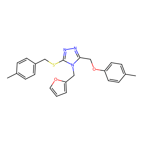 4-(furan-2-ylmethyl)-3-((4-methylbenzyl)thio)-5-((p-tolyloxy)methyl)-4H-1,2,4-triazole structure