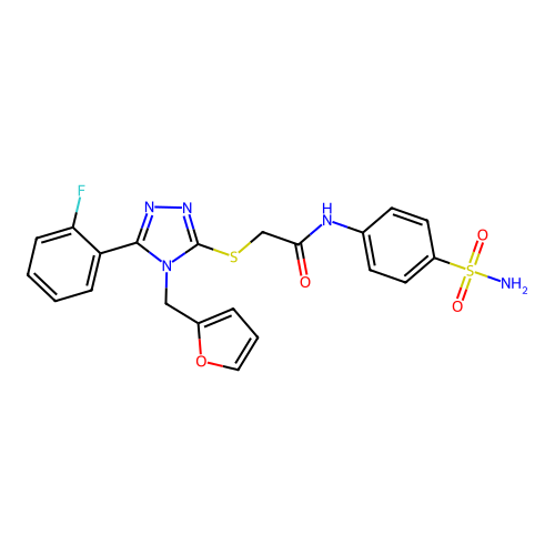 2-{[5-(2-fluorophenyl)-4-(furan-2-ylmethyl)-4H-1,2,4-triazol-3-yl]sulfanyl}-N-(4-sulfamoylphenyl)acetamide structure
