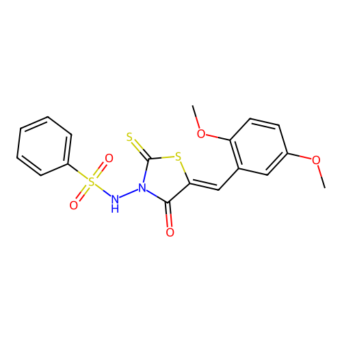 N-[(5Z)-5-(2,5-dimethoxybenzylidene)-4-oxo-2-thioxo-1,3-thiazolidin-3-yl]benzenesulfonamide structure