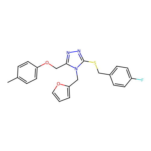 3-((4-fluorobenzyl)thio)-4-(furan-2-ylmethyl)-5-((p-tolyloxy)methyl)-4H-1,2,4-triazole structure