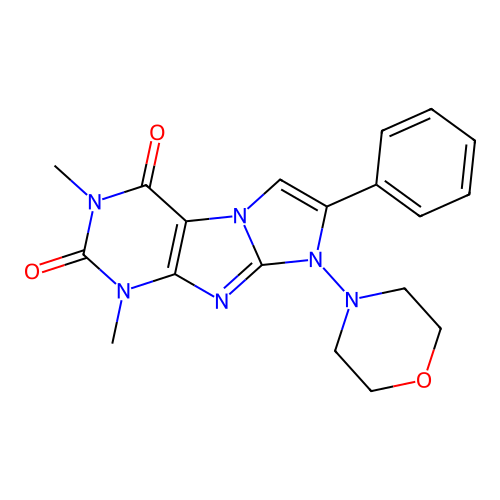 1,3-dimethyl-8-morpholino-7-phenyl-1H-imidazo[2,1-f]purine-2,4(3H,8H)-dione structure
