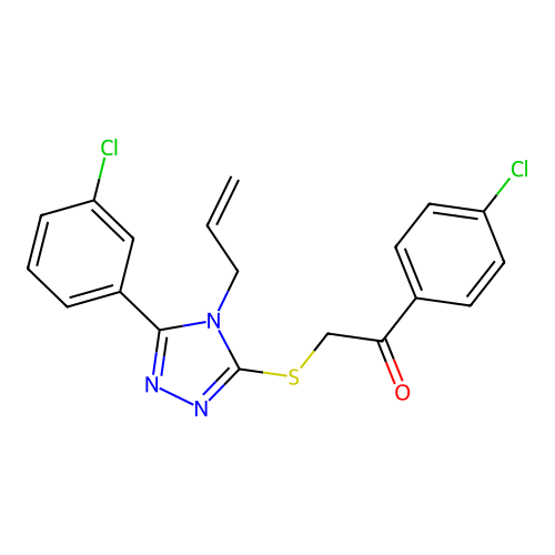 2-((4-allyl-5-(3-chlorophenyl)-4H-1,2,4-triazol-3-yl)thio)-1-(4-chlorophenyl)ethanone structure