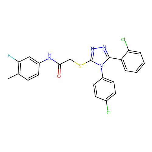 2-{[5-(2-chlorophenyl)-4-(4-chlorophenyl)-4H-1,2,4-triazol-3-yl]sulfanyl}-N-(3-fluoro-4-methylphenyl)acetamide structure
