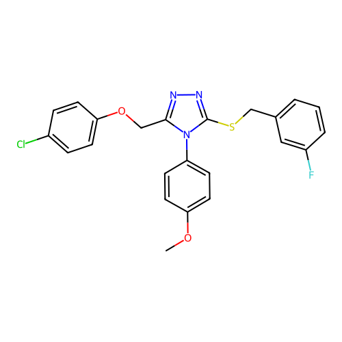 3-[(4-chlorophenoxy)methyl]-5-[(3-fluorophenyl)methylsulfanyl]-4-(4-methoxyphenyl)-1,2,4-triazole structure