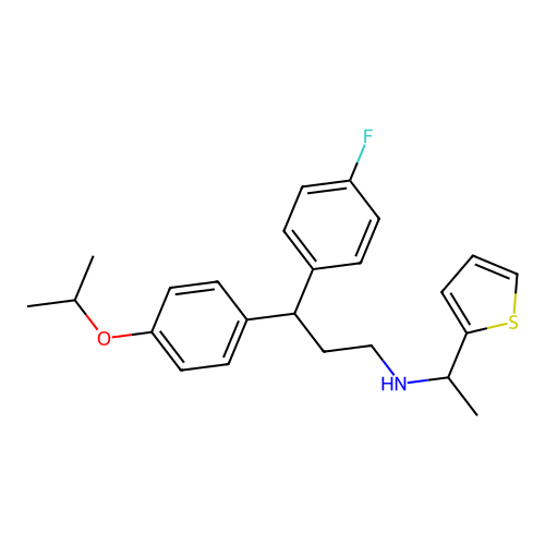 3-(4-fluorophenyl)-3-(4-propan-2-yloxyphenyl)-N-(1-thiophen-2-ylethyl)propan-1-amine structure