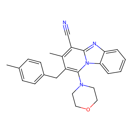 3-methyl-2-(4-methylbenzyl)-1-(morpholin-4-yl)pyrido[1,2-a]benzimidazole-4-carbonitrile structure