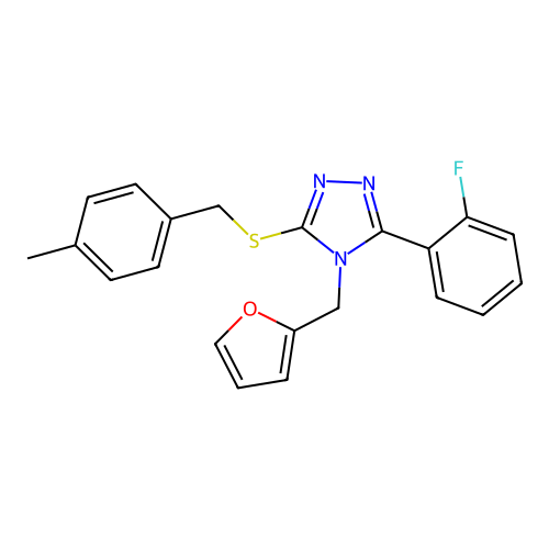 3-(2-fluorophenyl)-4-(furan-2-ylmethyl)-5-((4-methylbenzyl)thio)-4H-1,2,4-triazole structure