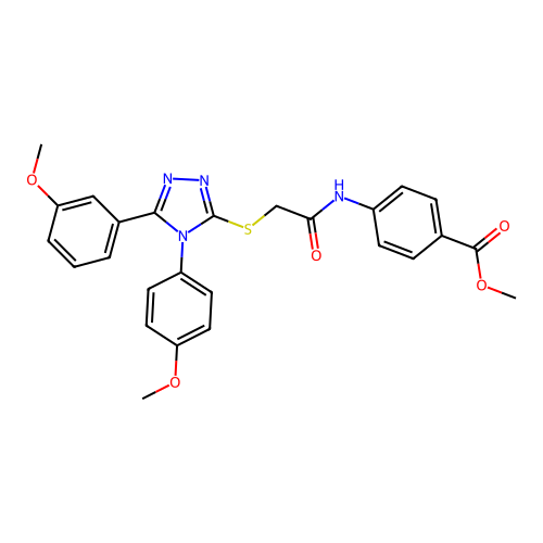 methyl 4-(2-((5-(3-methoxyphenyl)-4-(4-methoxyphenyl)-4H-1,2,4-triazol-3-yl)thio)acetamido)benzoate structure