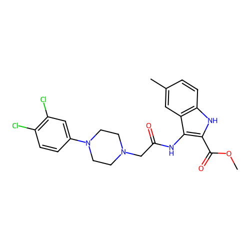 Methyl 3-[[2-[4-(3,4-dichlorophenyl)piperazin-1-yl]acetyl]amino]-5-methyl-1H-indole-2-carboxylate structure