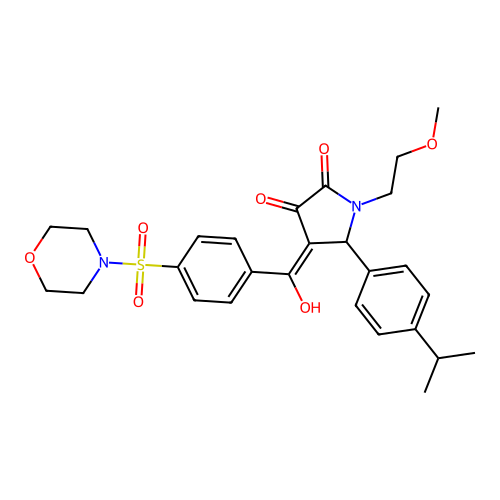 (4E)-4-[hydroxy-(4-morpholin-4-ylsulfonylphenyl)methylidene]-1-(2-methoxyethyl)-5-(4-propan-2-ylphenyl)pyrrolidine-2,3-dione structure