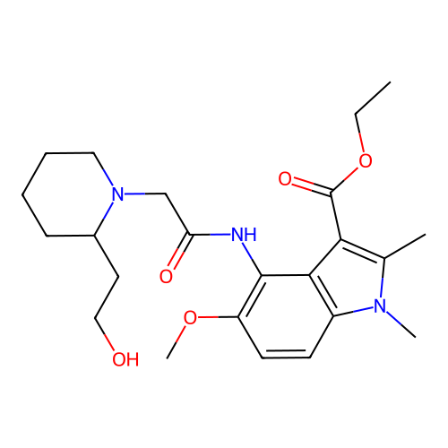 ethyl 4-({[2-(2-hydroxyethyl)piperidin-1-yl]acetyl}amino)-5-methoxy-1,2-dimethyl-1H-indole-3-carboxylate structure