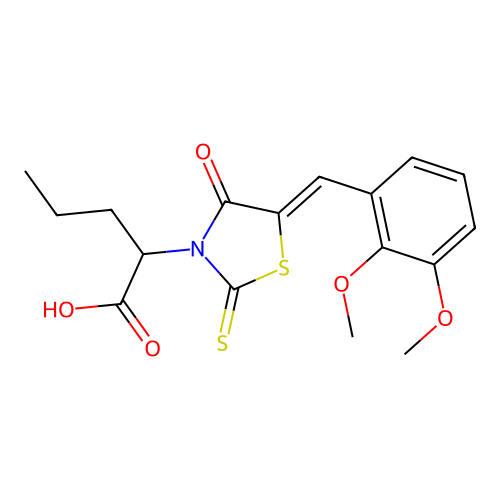2-[(5Z)-5-[(2,3-dimethoxyphenyl)methylidene]-4-oxo-2-sulfanylidene-1,3-thiazolidin-3-yl]pentanoic acid structure