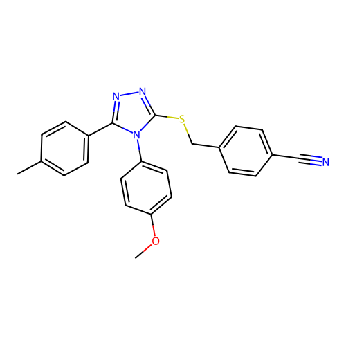 4-(((4-(4-methoxyphenyl)-5-(p-tolyl)-4H-1,2,4-triazol-3-yl)thio)methyl)benzonitrile structure