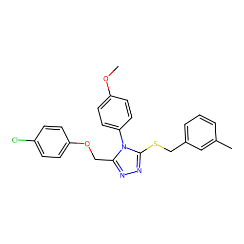 3-[(4-chlorophenoxy)methyl]-4-(4-methoxyphenyl)-5-[(3-methylphenyl)methylsulfanyl]-1,2,4-triazole structure