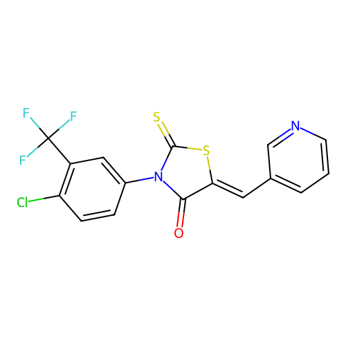 (5Z)-3-[4-chloro-3-(trifluoromethyl)phenyl]-5-(pyridin-3-ylmethylidene)-2-sulfanylidene-1,3-thiazolidin-4-one structure