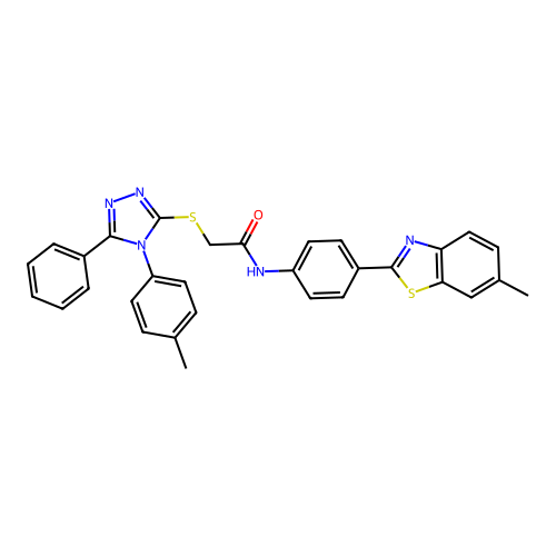 N-[4-(6-methyl-1,3-benzothiazol-2-yl)phenyl]-2-{[4-(4-methylphenyl)-5-phenyl-4H-1,2,4-triazol-3-yl]sulfanyl}acetamide structure