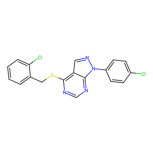 4-[(2-chlorobenzyl)sulfanyl]-1-(4-chlorophenyl)-1H-pyrazolo[3,4-d]pyrimidine structure