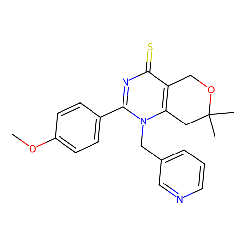 2-(4-Methoxy-phenyl)-7,7-dimethyl-1-pyridin-3-ylmethyl-1,5,7,8-tetrahydro-pyrano[4,3-d]pyrimidine-4-thi one structure