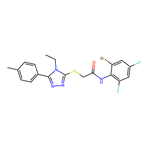 N-(2-bromo-4,6-difluorophenyl)-2-{[4-ethyl-5-(4-methylphenyl)-4H-1,2,4-triazol-3-yl]sulfanyl}acetamide structure