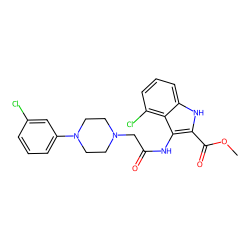 Methyl 4-chloro-3-[[2-[4-(3-chlorophenyl)piperazin-1-yl]acetyl]amino]-1H-indole-2-carboxylate structure