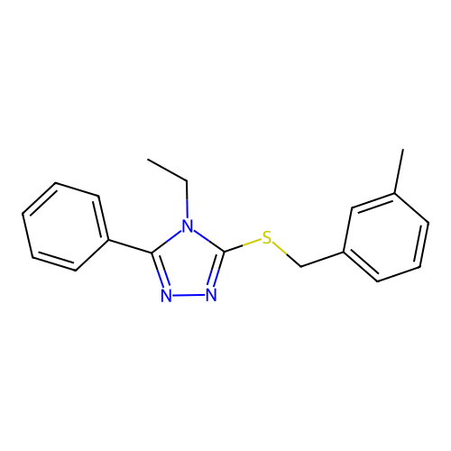 4-Ethyl-3-(3-methyl-benzylsulfanyl)-5-phenyl-4H-[1,2,4]triazole structure