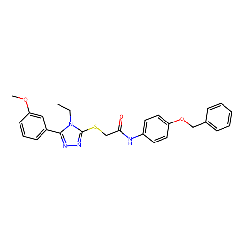 2-[[4-ethyl-5-(3-methoxyphenyl)-1,2,4-triazol-3-yl]sulfanyl]-N-(4-phenylmethoxyphenyl)acetamide structure