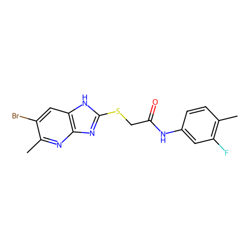 2-[(6-bromo-5-methyl-1H-imidazo[4,5-b]pyridin-2-yl)sulfanyl]-N-(3-fluoro-4-methylphenyl)acetamide structure