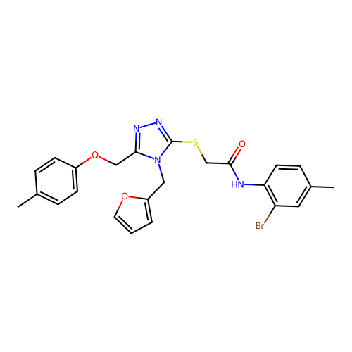 N-(2-bromo-4-methylphenyl)-2-((4-(furan-2-ylmethyl)-5-((p-tolyloxy)methyl)-4H-1,2,4-triazol-3-yl)thio)acetamide structure
