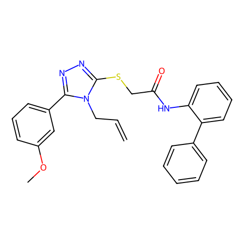 2-[[5-(3-methoxyphenyl)-4-prop-2-enyl-1,2,4-triazol-3-yl]sulfanyl]-N-(2-phenylphenyl)acetamide structure