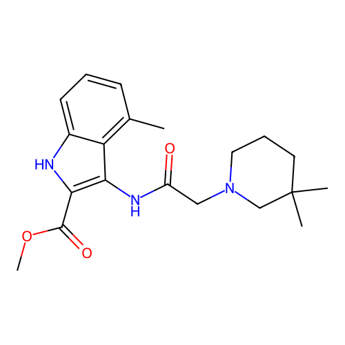 methyl 3-(2-(3,3-dimethylpiperidin-1-yl)acetamido)-4-methyl-1H-indole-2-carboxylate structure