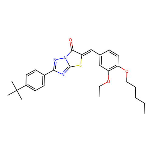 (5Z)-2-(4-tert-butylphenyl)-5-[3-ethoxy-4-(pentyloxy)benzylidene][1,3]thiazolo[3,2-b][1,2,4]triazol-6(5H)-one structure