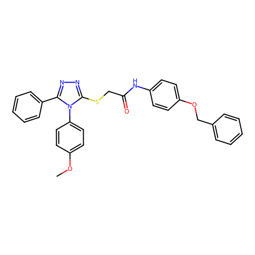 2-[[4-(4-methoxyphenyl)-5-phenyl-1,2,4-triazol-3-yl]sulfanyl]-N-(4-phenylmethoxyphenyl)acetamide structure