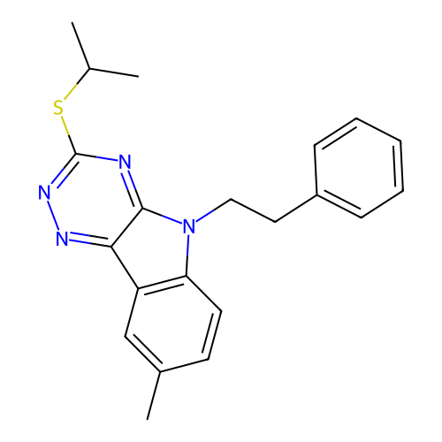 3-(isopropylthio)-8-methyl-5-phenethyl-5H-[1,2,4]triazino[5,6-b]indole structure