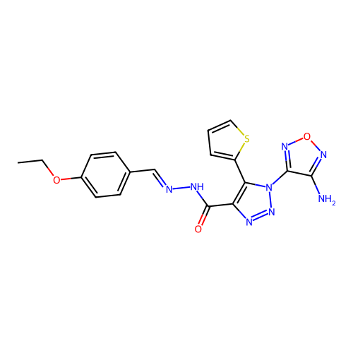 (E)-1-(4-amino-1,2,5-oxadiazol-3-yl)-N'-(4-ethoxybenzylidene)-5-(thiophen-2-yl)-1H-1,2,3-triazole-4-carbohydrazide structure