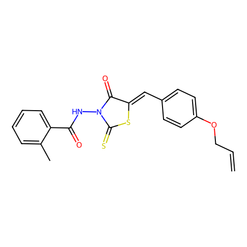 2-methyl-N-{(5Z)-4-oxo-5-[4-(prop-2-en-1-yloxy)benzylidene]-2-thioxo-1,3-thiazolidin-3-yl}benzamide structure