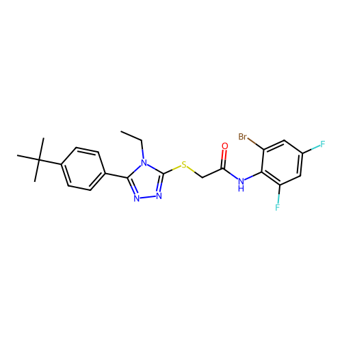 N-(2-bromo-4,6-difluorophenyl)-2-((5-(4-(tert-butyl)phenyl)-4-ethyl-4H-1,2,4-triazol-3-yl)thio)acetamide structure