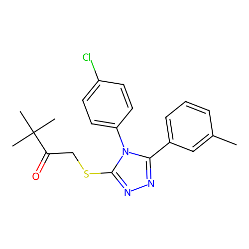 1-((4-(4-chlorophenyl)-5-(m-tolyl)-4H-1,2,4-triazol-3-yl)thio)-3,3-dimethylbutan-2-one structure