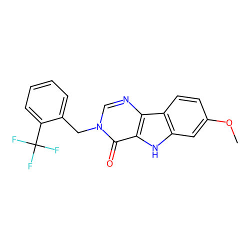7-methoxy-3-(2-(trifluoromethyl)benzyl)-3H-pyrimido[5,4-b]indol-4(5H)-one structure