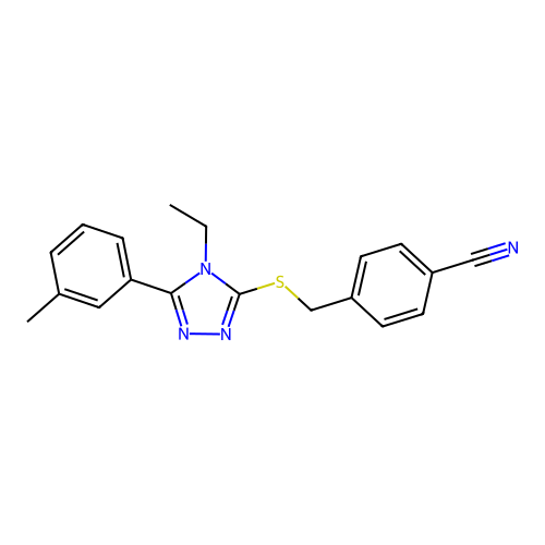 4-(((4-ethyl-5-(m-tolyl)-4H-1,2,4-triazol-3-yl)thio)methyl)benzonitrile structure
