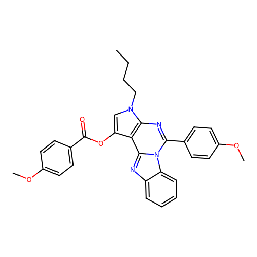 3-butyl-5-(4-methoxyphenyl)-3H-benzo[4,5]imidazo[1,2-c]pyrrolo[3,2-e]pyrimidin-1-yl 4-methoxybenzoate structure