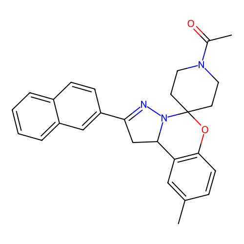 1-(9-methyl-2-(naphthalen-2-yl)-1,10b-dihydrospiro[benzo[e]pyrazolo[1,5-c][1,3]oxazine-5,4'-piperidin]-1'-yl)ethanone structure