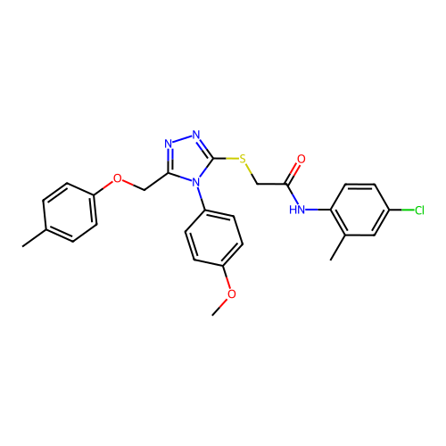 N-(4-chloro-2-methylphenyl)-2-((4-(4-methoxyphenyl)-5-((p-tolyloxy)methyl)-4H-1,2,4-triazol-3-yl)thio)acetamide structure