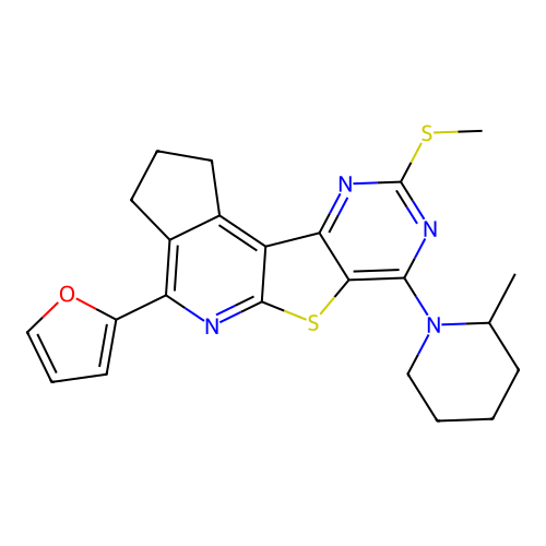 4-(furan-2-yl)-7-(2-methylpiperidin-1-yl)-9-(methylsulfanyl)-2,3-dihydro-1H-cyclopenta[4',5']pyrido[3',2':4,5]thieno[3,2-d]pyrimidine structure